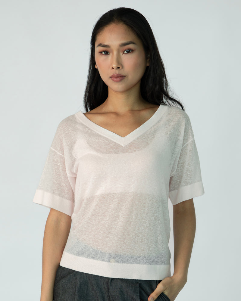The Loose Short Sleeve Crop (V-Neck) - Coconut Cream