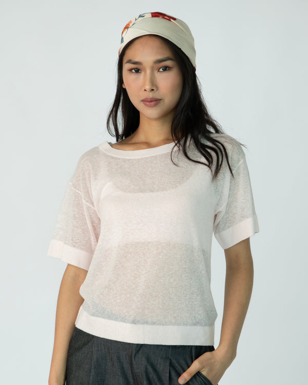 The Loose Short Sleeve Crop (Round Neck) - Coconut Cream