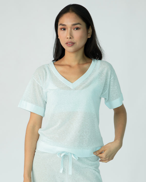 The Loose Short Sleeve Crop (V-Neck) - Salty Air