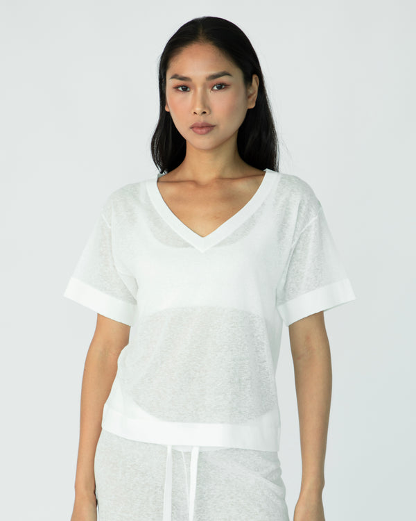 The Loose Short Sleeve Crop (V-Neck) - White