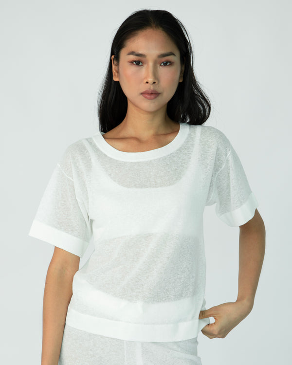The Loose Short Sleeve Crop (Round Neck) - White