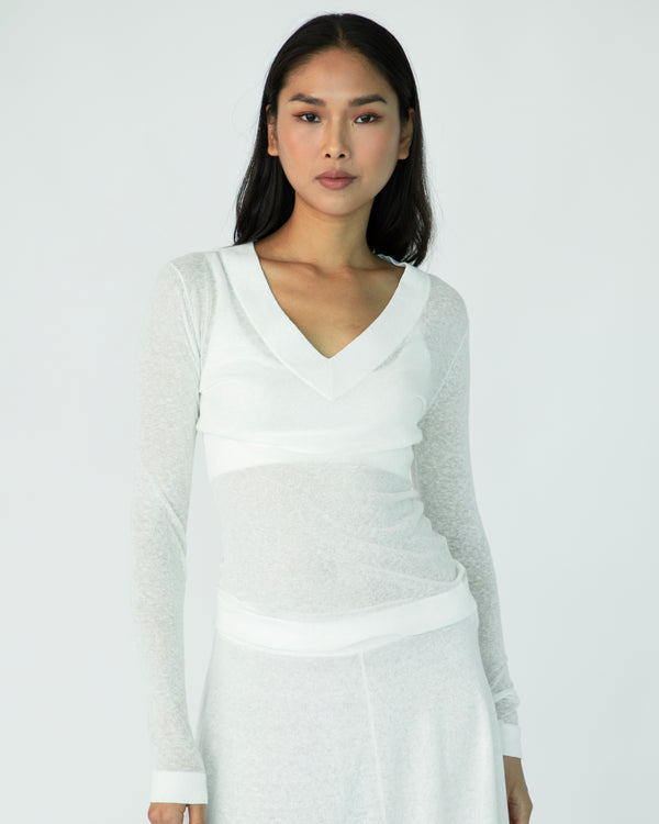 The Fitted Long Sleeve (V-Neck) - White