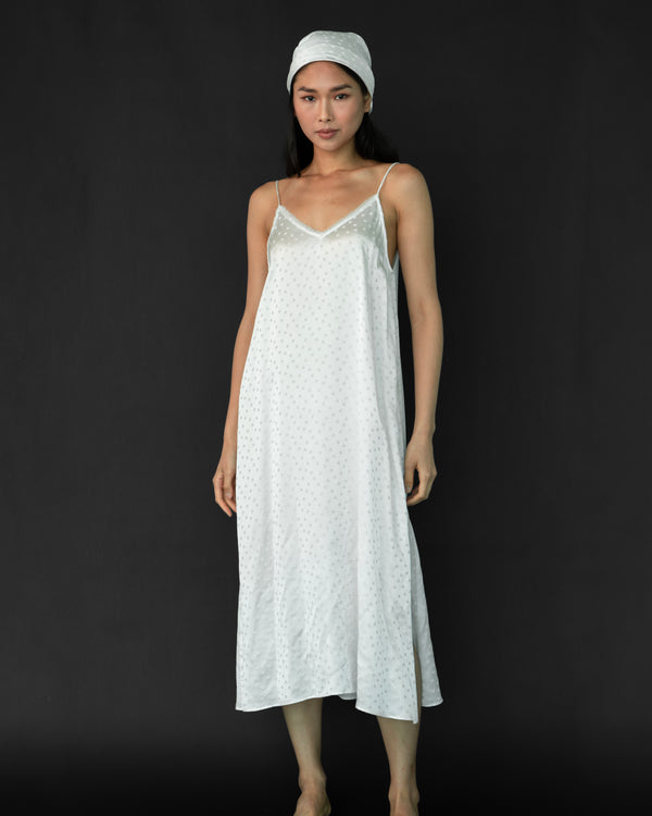 The Silk Tank Long Dress - White Dots