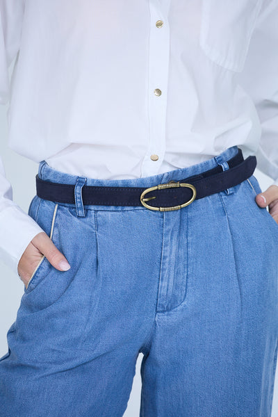 Clara Leather Belt - Navy