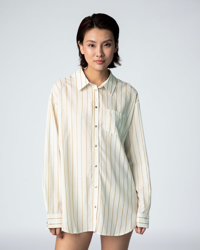 Jules Oversize Shirt - Jacquard Embroidery Gold Stripes