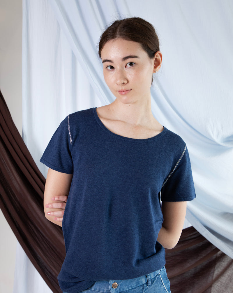 Marcelle T-Shirt (Round Neck) - Indigo Denim