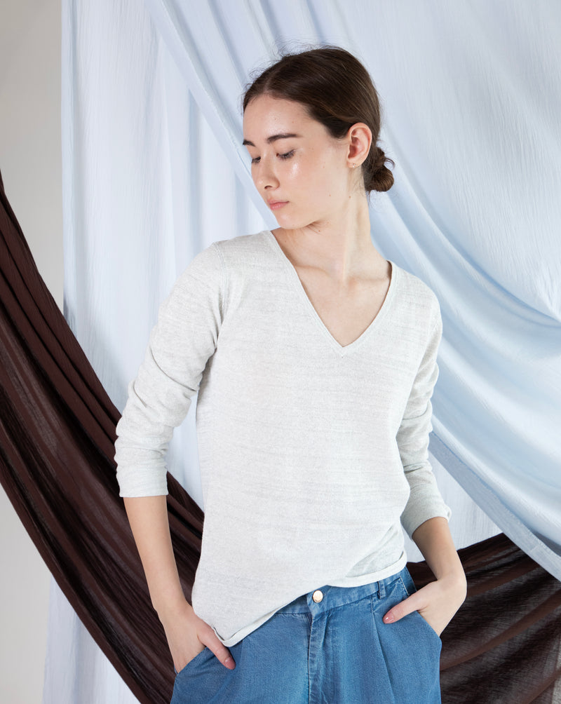 Marcelle Long T-Shirt (V-Neck) - Silver