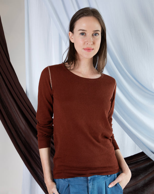 Marcelle Long T-Shirt (Round Neck) - Sierra Brown