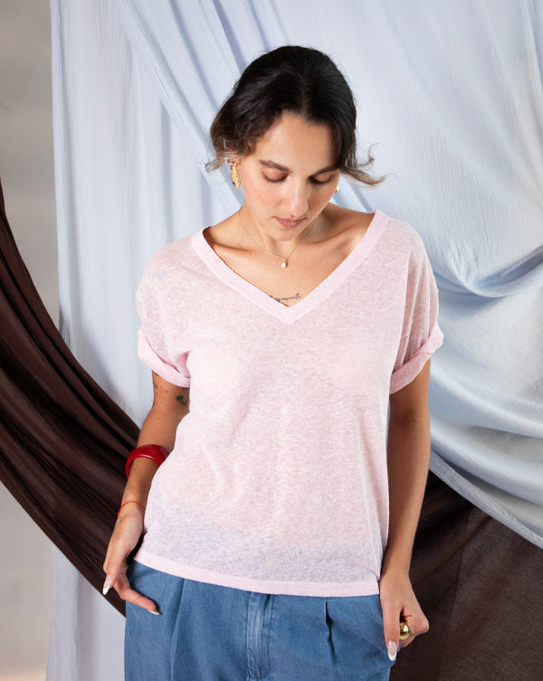 John T-Shirt (V Neck) - Pink Essence