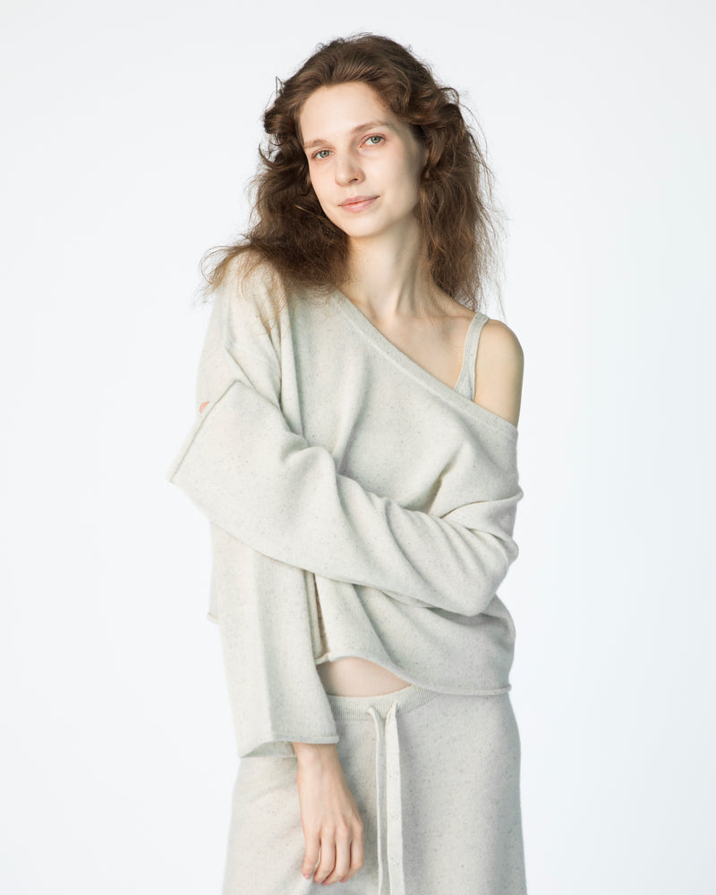 Le Crop Cashmere Sweater - Snow Speckle