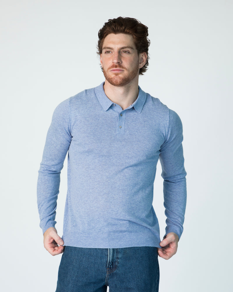 Polo Men Michel Long Sleeve - Gingham Blue