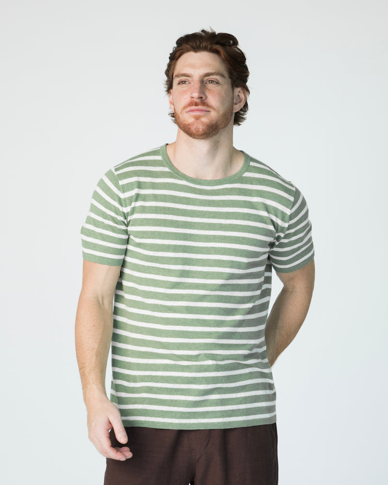Marcel T-shirt (Round Neck) - Field/White Stripes