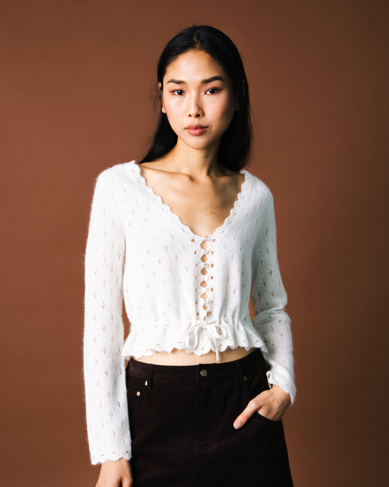 Ella Pointelle Top - Pure White