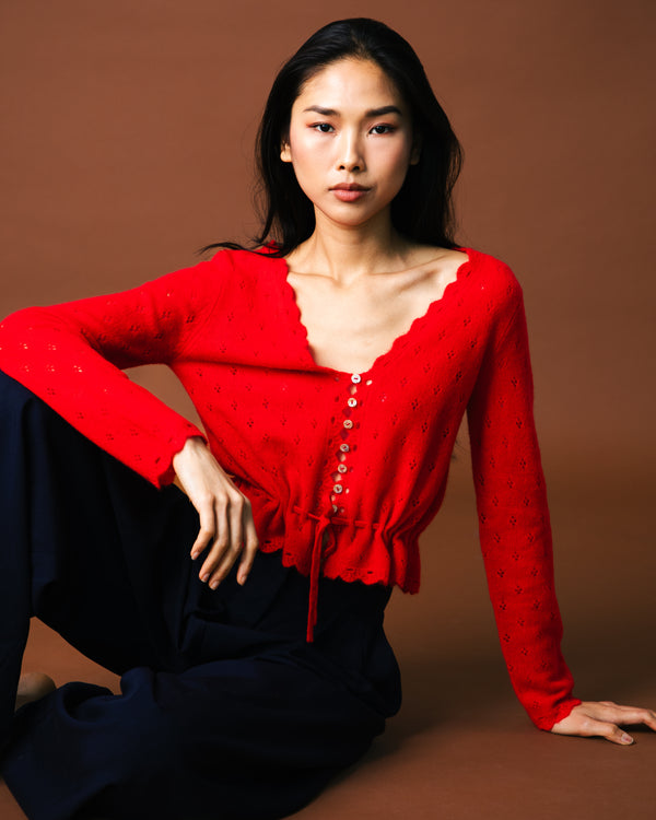 Ella Pointelle Top - Oriental Red