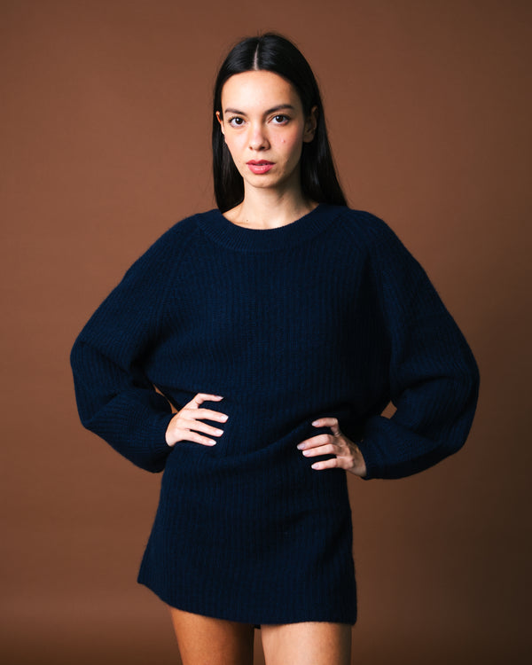 Le Chill V-Back Cashmere Dress - Navy