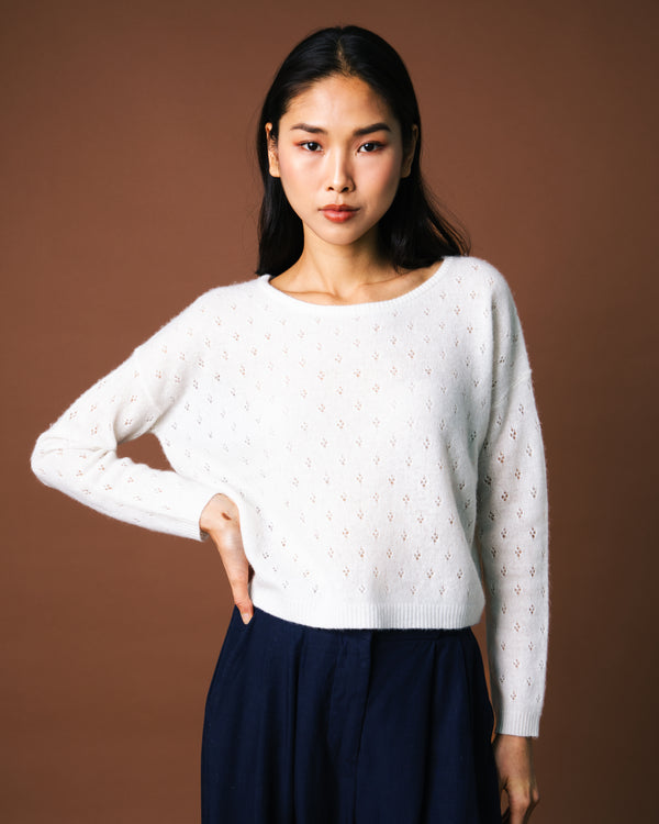 Ninon Pointelle Round Neck - Pure White