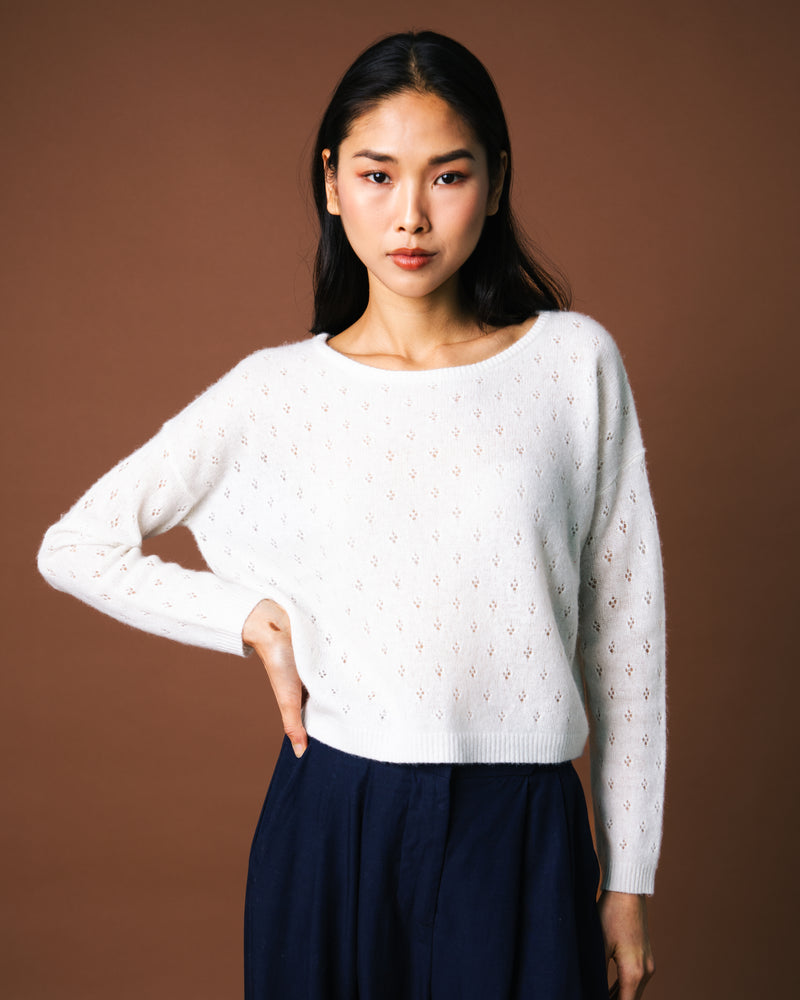 Ninon Pointelle Round Neck - Pure White