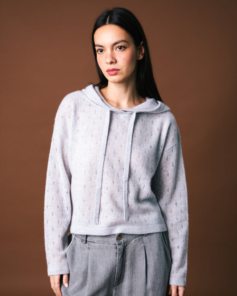 Alexi Pointelle Hoodie Crop - Glass Grey