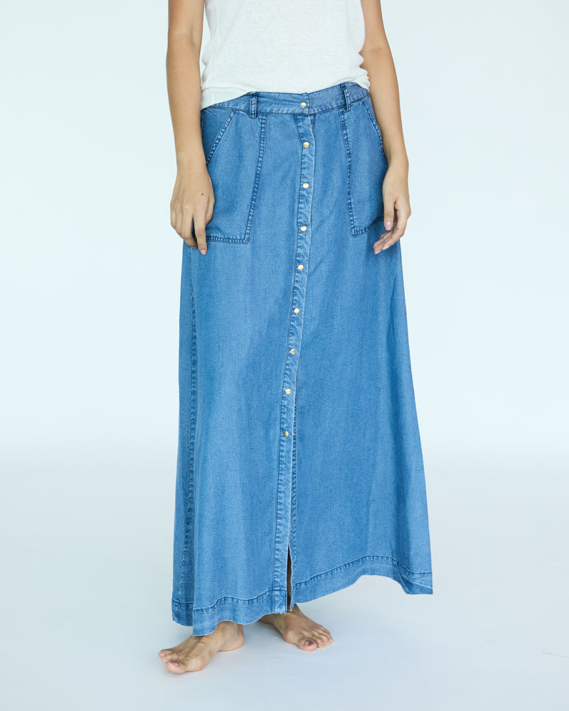 Yves Skirt - Medium Blue Chambray