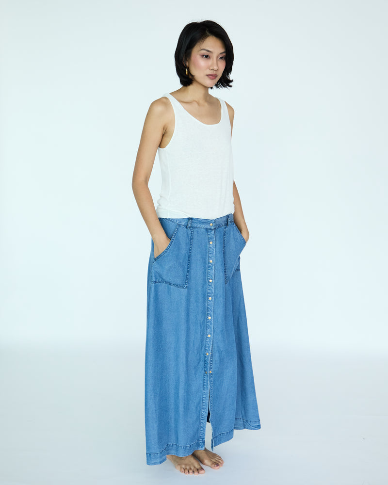 Yves Skirt - Medium Blue Chambray