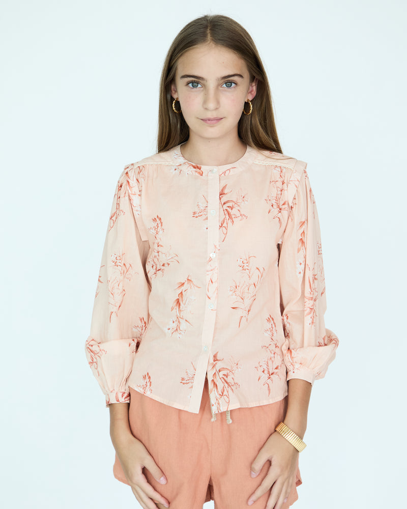 Girl Louise Blouse - Nude & Rust Flowers