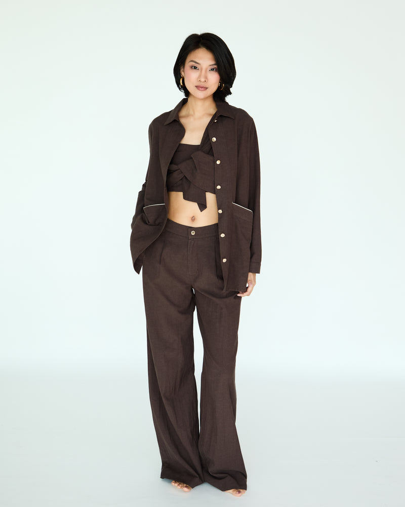 Yves Tencel Linen Pants - Chocolate