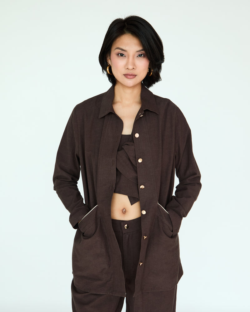 Yves Tencel Linen Jacket - Chocolate