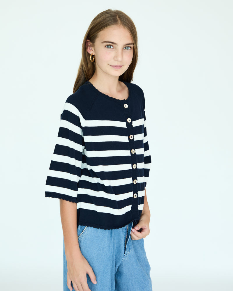 Girl Capri Cardigan - Navy/White Stripes