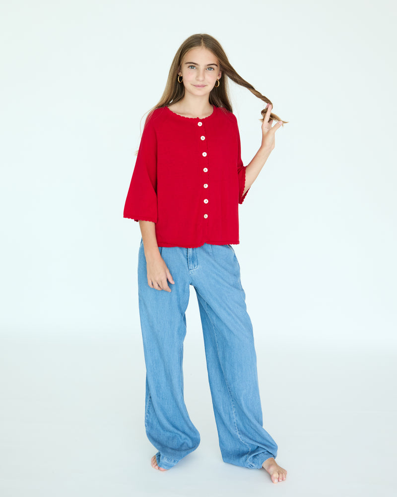 Girl Capri Cardigan - Red