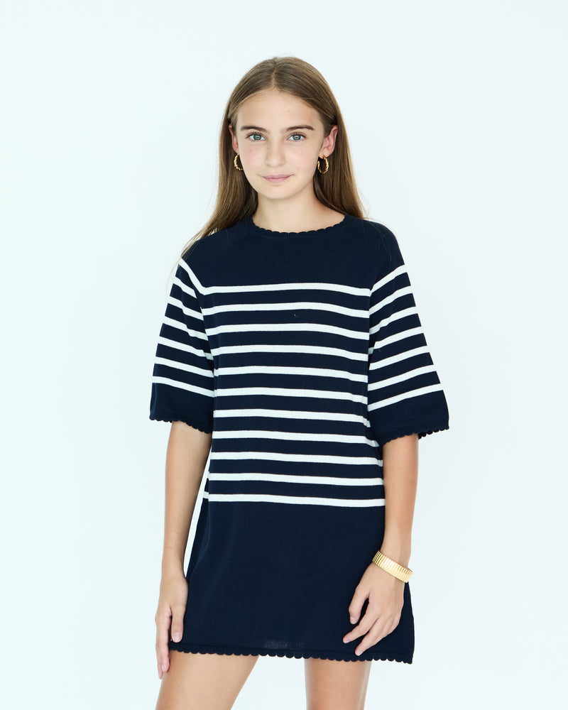 Girl Capri Dress - Navy/White Stripes