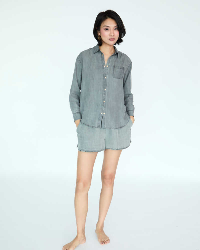 Lilou Short - Medium Grey Chambray