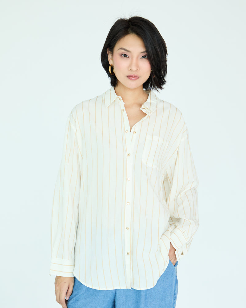 Jules Oversize Shirt - Jacquard Embroidery Gold Stripes
