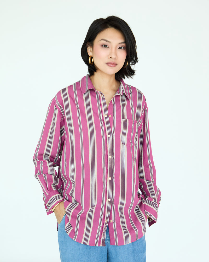 Jules Oversize Shirt - Burgundy Stripes