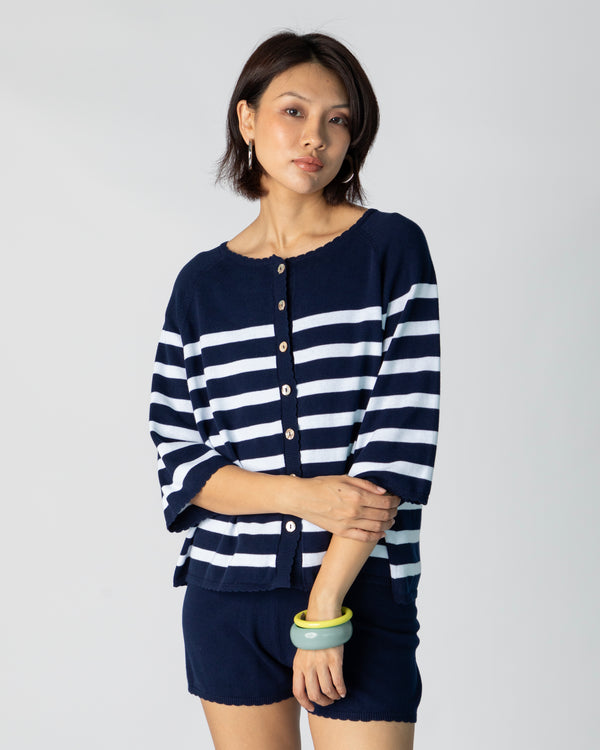 La Bretagne Cardigan - Navy/White Stripes
