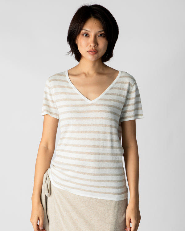 Marcelle T-Shirt (V-Neck) - White / Hay Day Stripes