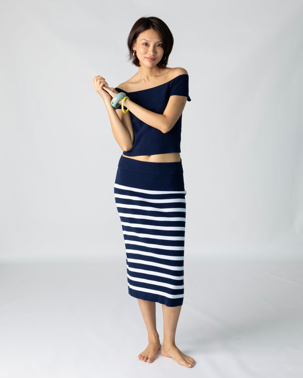 La Bretagne Skirt - Navy & White Stripes
