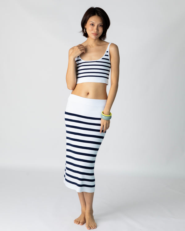 La Bretagne Skirt - White & Navy Stripes