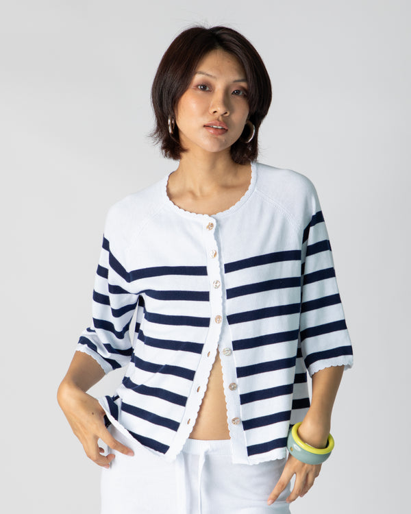 La Bretagne Cardigan - White/Navy Stripes