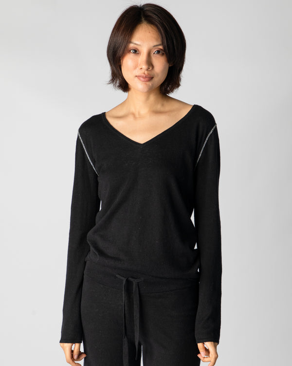 Marcelle Long T-Shirt (V-Neck) - Pitch Black