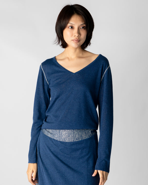 Marcelle Long T-Shirt (V-Neck) - Indigo Denim