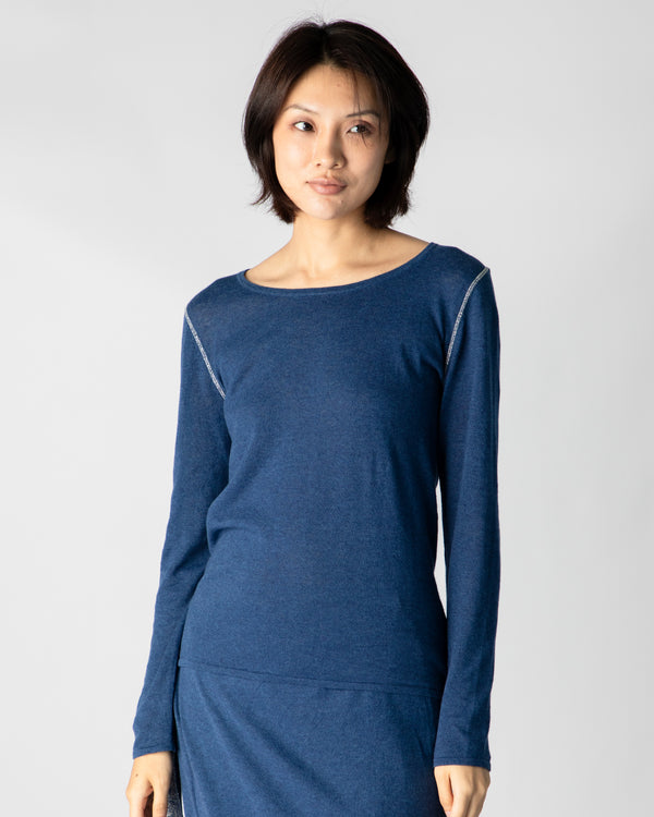Marcelle Long T-Shirt (Round Neck) - Indigo Denim