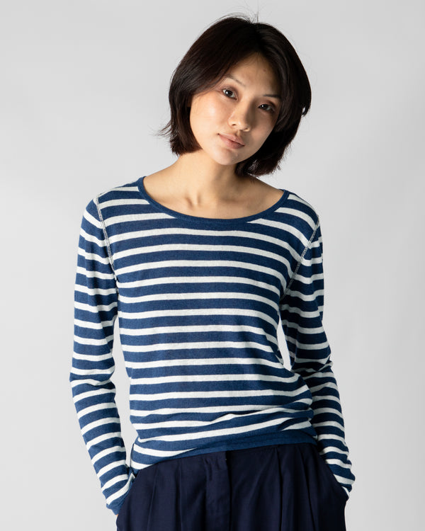 Marcelle Long T-Shirt (Round) - Indigo Denim / White Stripes