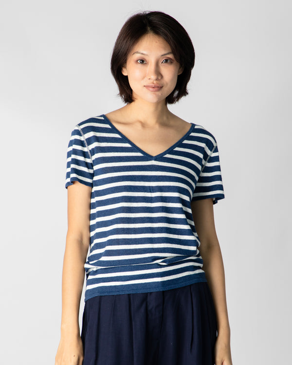 Marcelle T-Shirt (V-Neck) - Indigo Denim / White Stripes