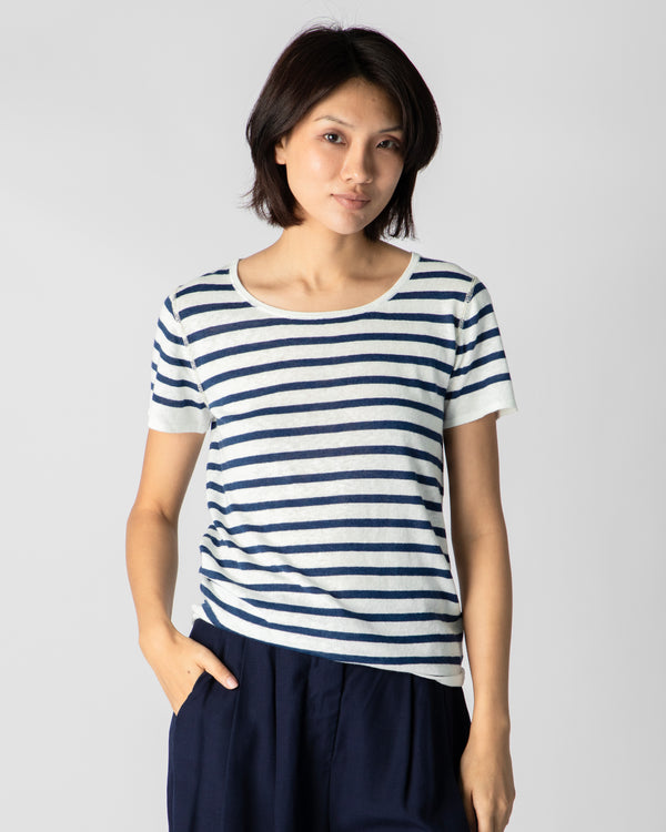 Marcelle T-Shirt (Round) - White / Indigo Denim Stripes