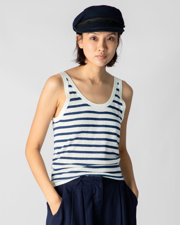 Marcelle Tank Top - White / Indigo Denim Stripes
