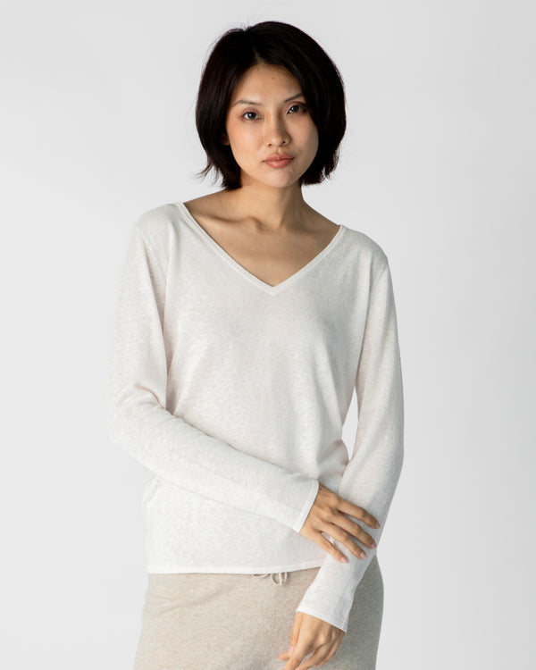 Marcelle Long T-Shirt (V Neck) - Coconut Cream