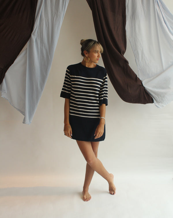 Capri Dress - Navy/White Stripes