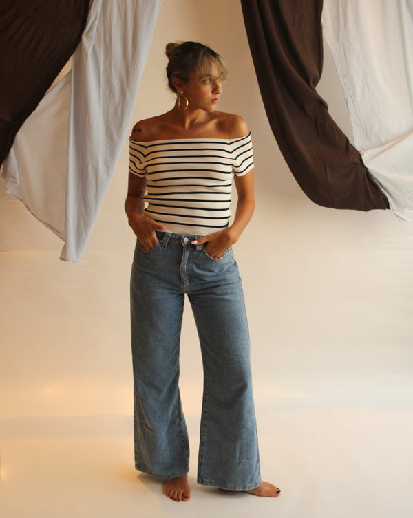 Capri Top - White/Navy Stripes