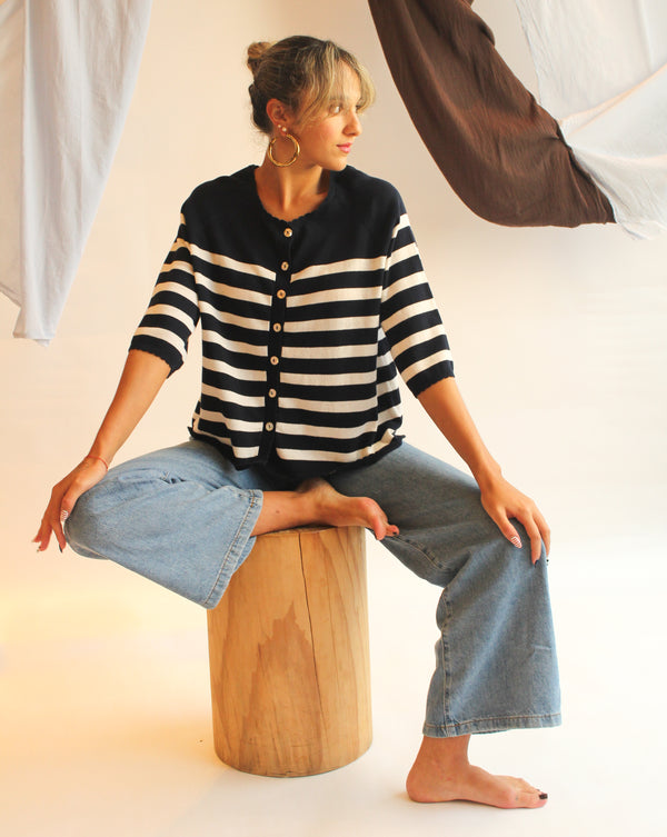 Capri Cardigan - Navy/White Stripes