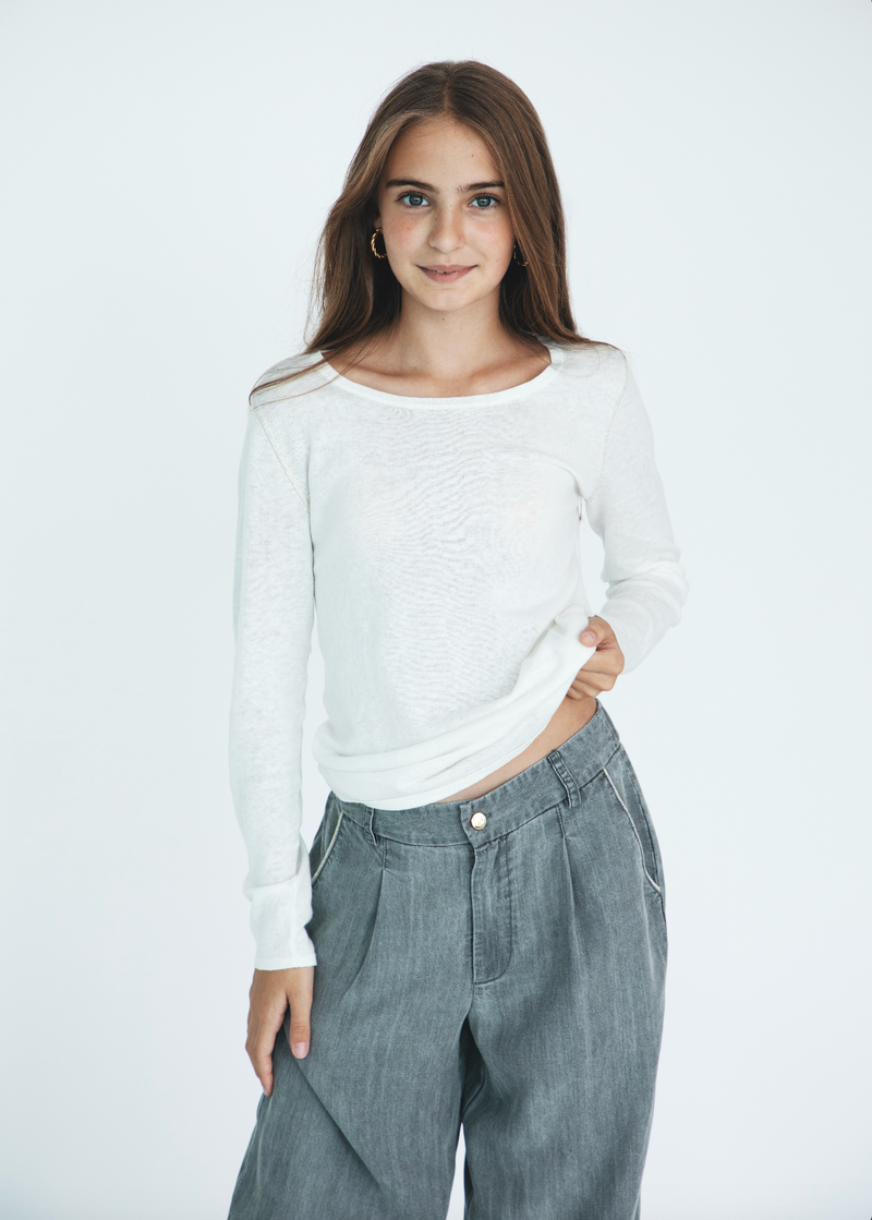 Girl Yves Pants - Medium Grey Chambray